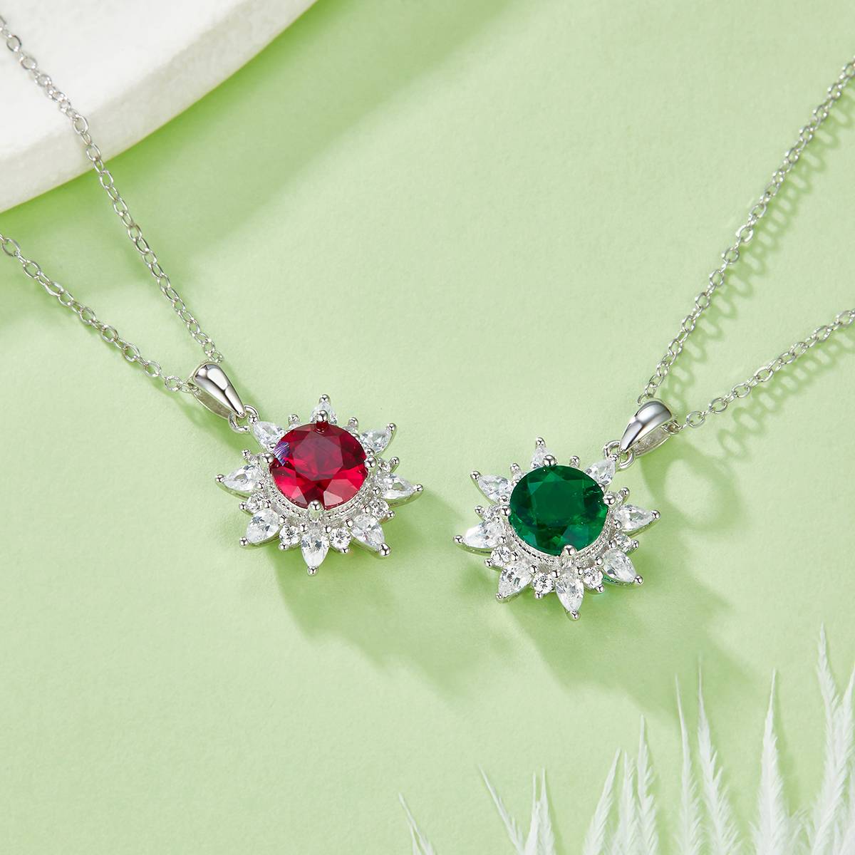 P1642 圆形培育彩宝S925银镀白金Necklace主石7.0mm/2.0ct
