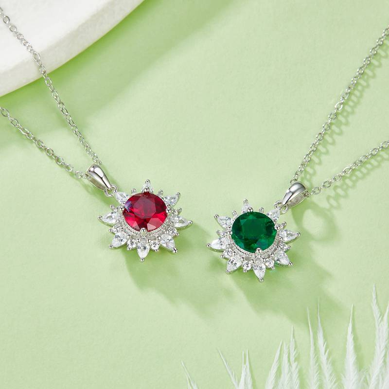 P1642 圆形培育彩宝S925银镀白金Necklace主石7.0mm/2.0ct