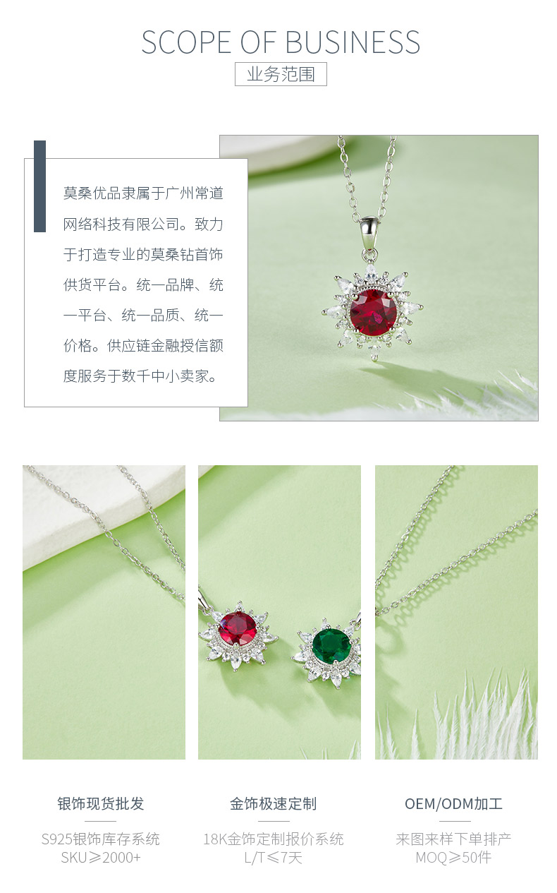 P1642 圆形培育彩宝S925银镀白金项链主石7.0mm/2.0CT - 3