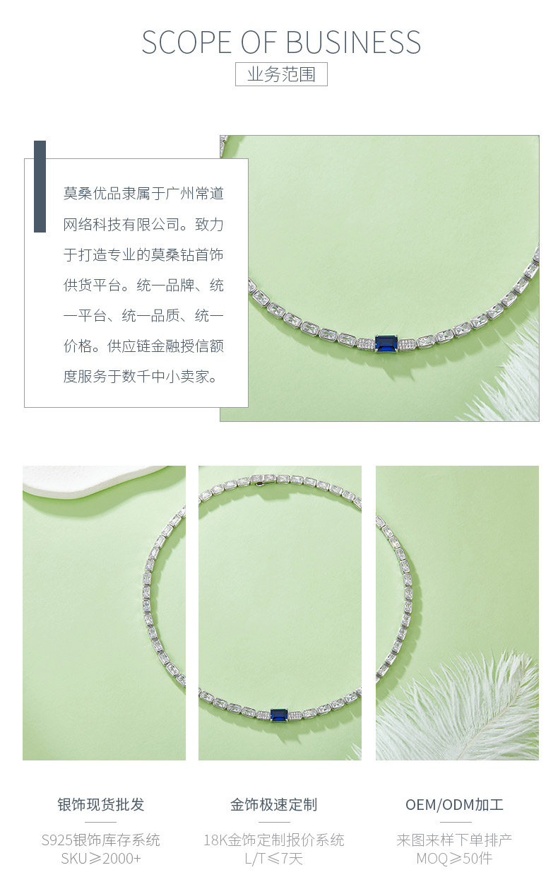 RG-0013DB-1 长方形培育蓝宝石S925银镀白金项链主石10*8mm/2.0CT - 3