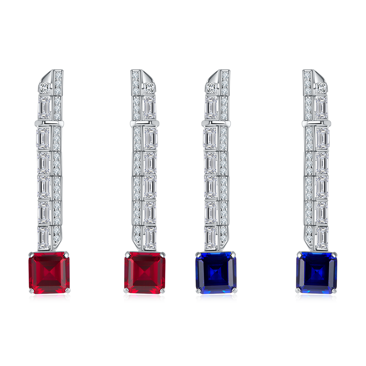E0758 公主方培育彩宝S925银镀白金耳环主石8*8mmmm/6.47ct