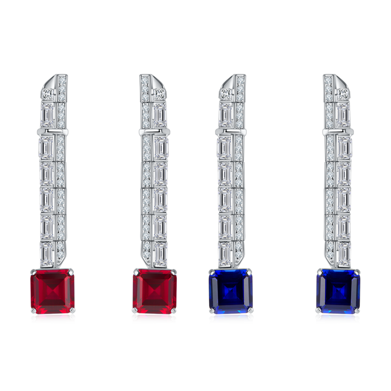 E0758 公主方培育彩宝S925银镀白金耳环主石8*8mmmm/6.47ct
