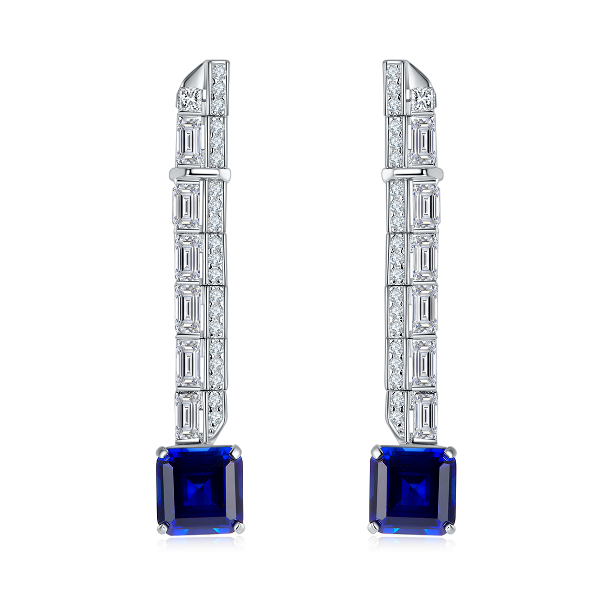 E0758 公主方培育彩宝S925银镀白金耳环主石8*8mmmm/6.47ct