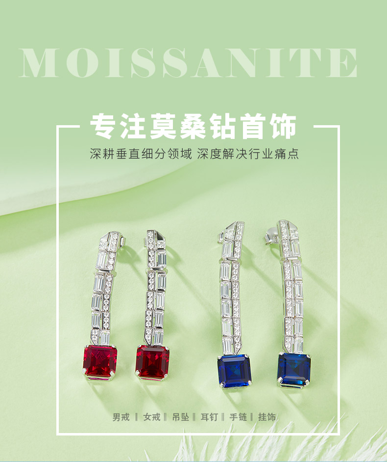 E0758 公主方培育彩宝S925银镀白金耳环主石8*8mm/6.47CT - 1