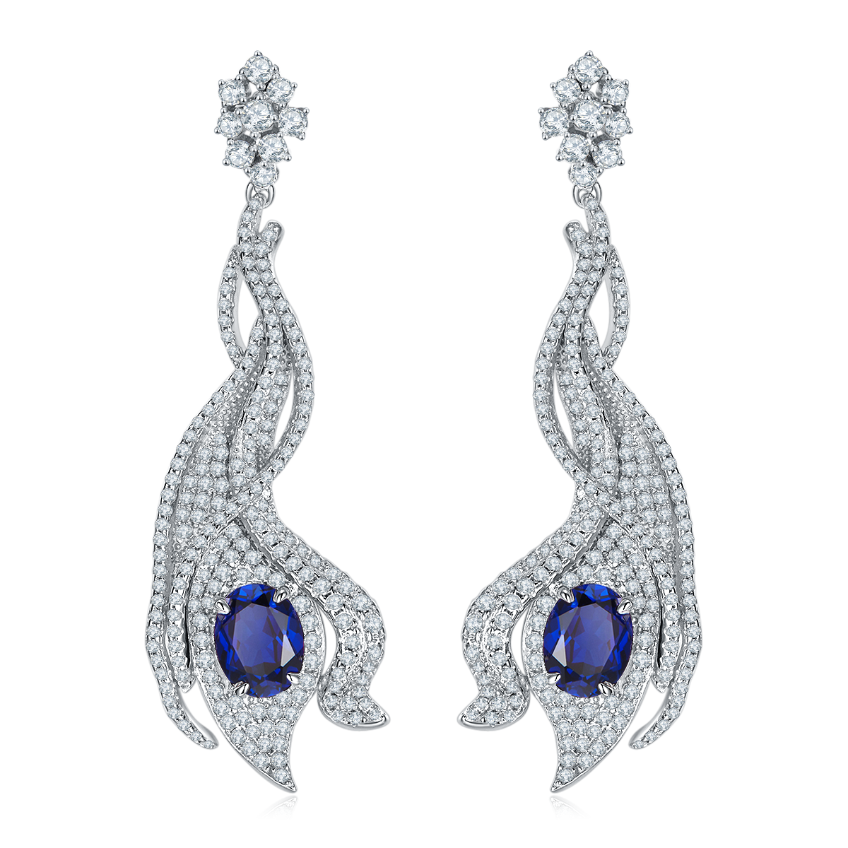 E0813 蛋形培育彩宝S925银镀白金耳环主石9*7mm/5.0CT
