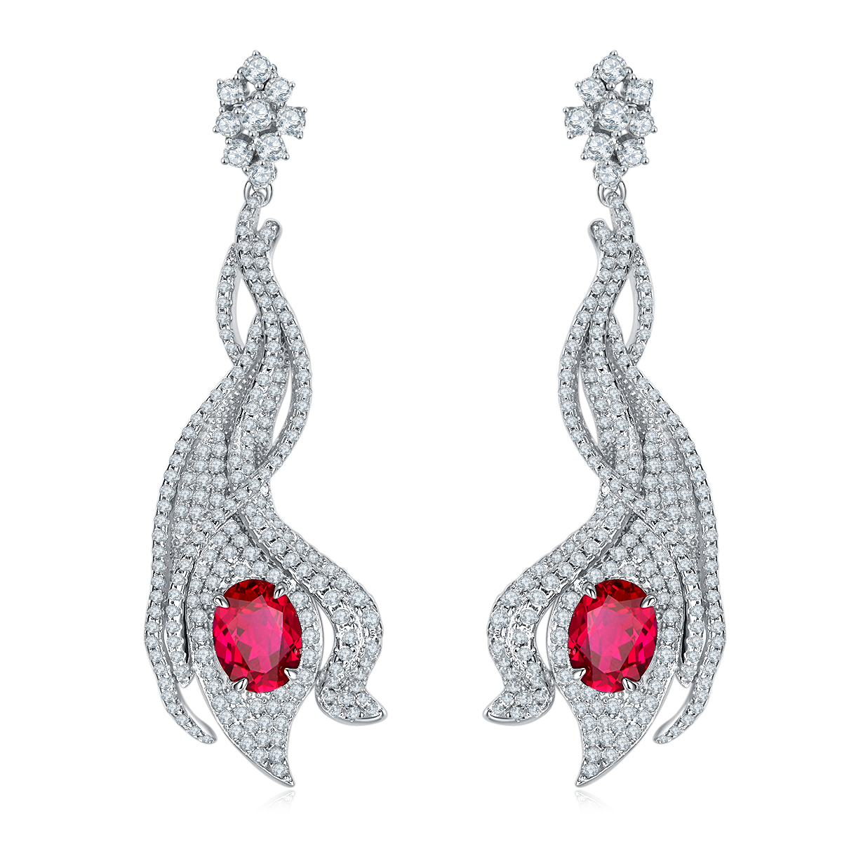 E0813 蛋形培育彩宝S925银镀白金耳环主石9*7mm/5.0CT