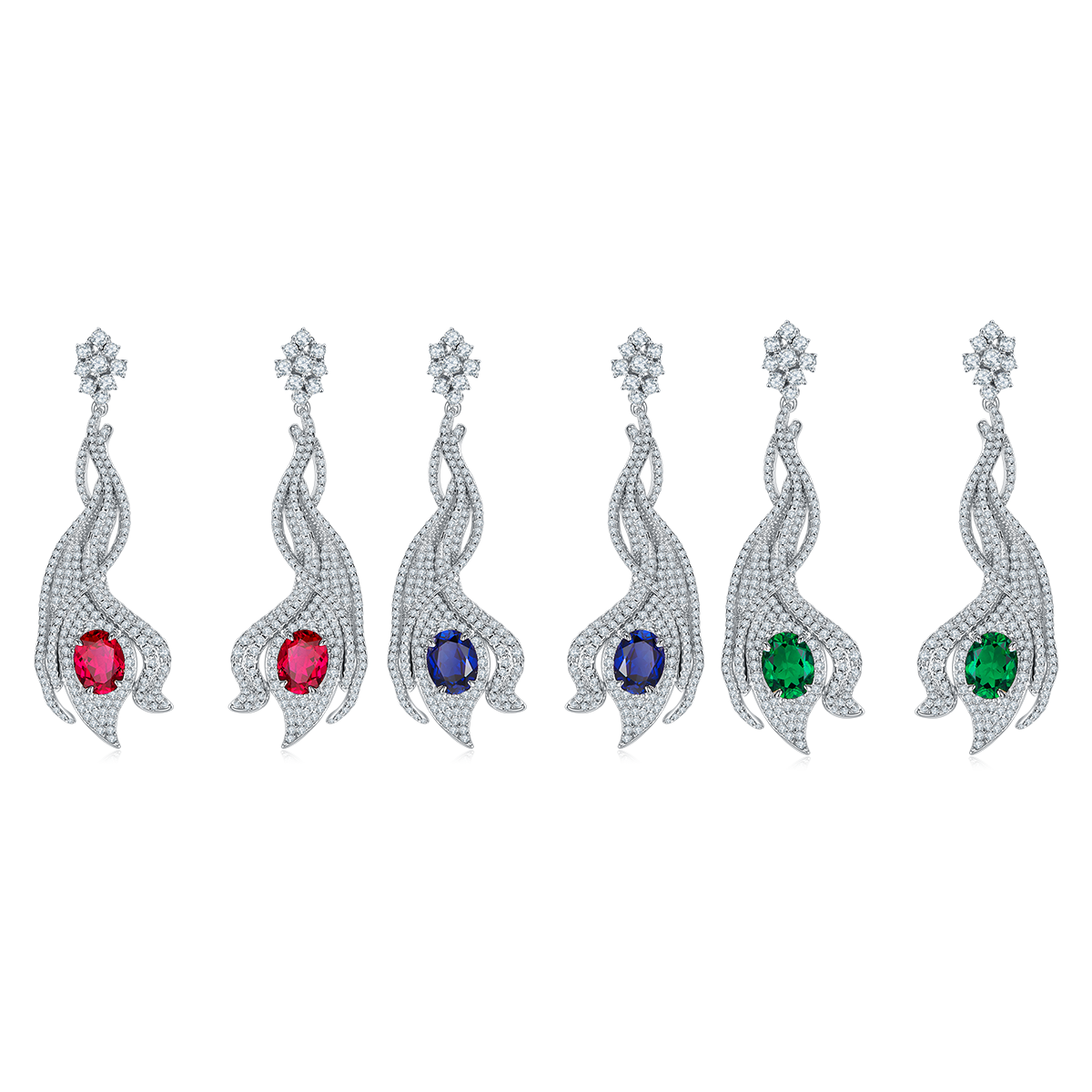 E0813 蛋形培育彩宝S925银镀白金耳环主石9*7mm/5.0CT