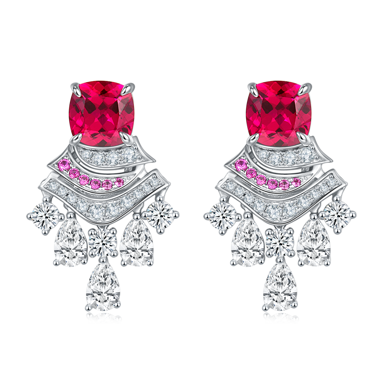 E0831 枕形培育彩宝S925银镀白金耳环主石8*8mm/5.95CT