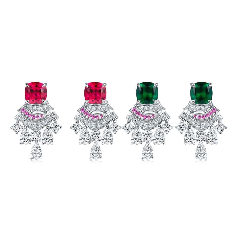 E0831 枕形培育彩宝S925银镀白金耳环主石8*8mmmm/5.95ct