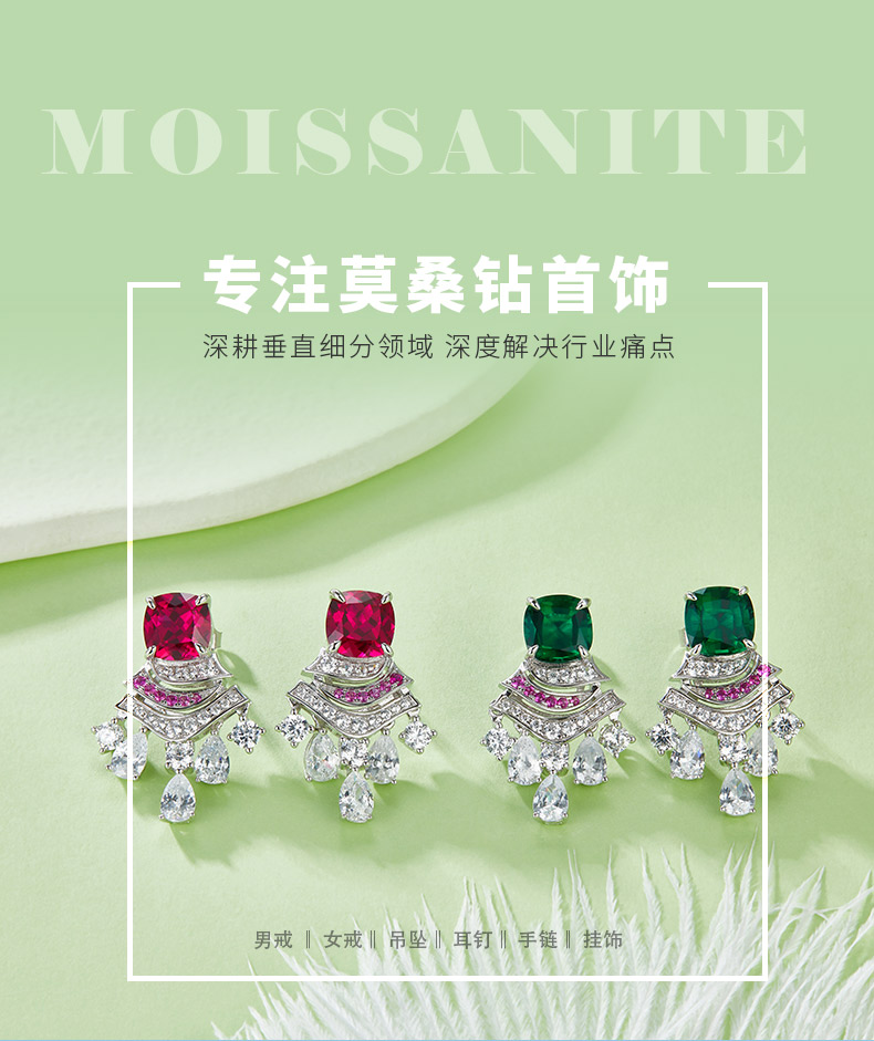 E0831 枕形培育彩宝S925银镀白金耳环主石8*8mm/5.95CT - 1