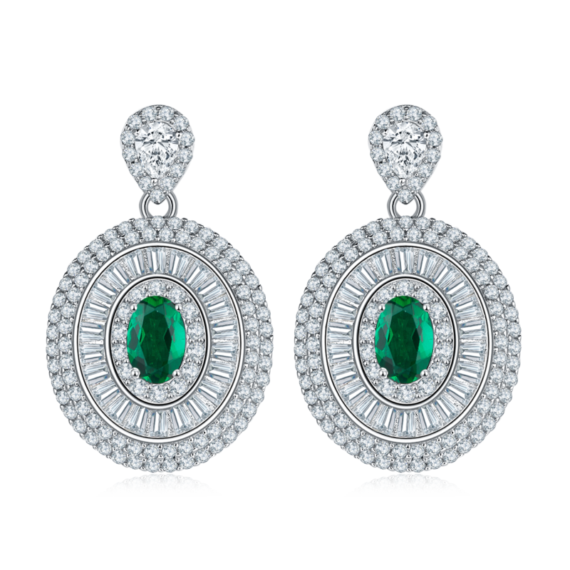 E1128 蛋形培育彩宝S925银镀白金耳环主石6*4mm/1.05CT