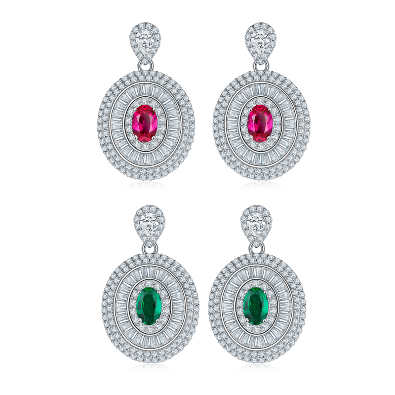 E1128 蛋形培育彩宝S925银镀白金耳环主石6*4mm/1.05CT
