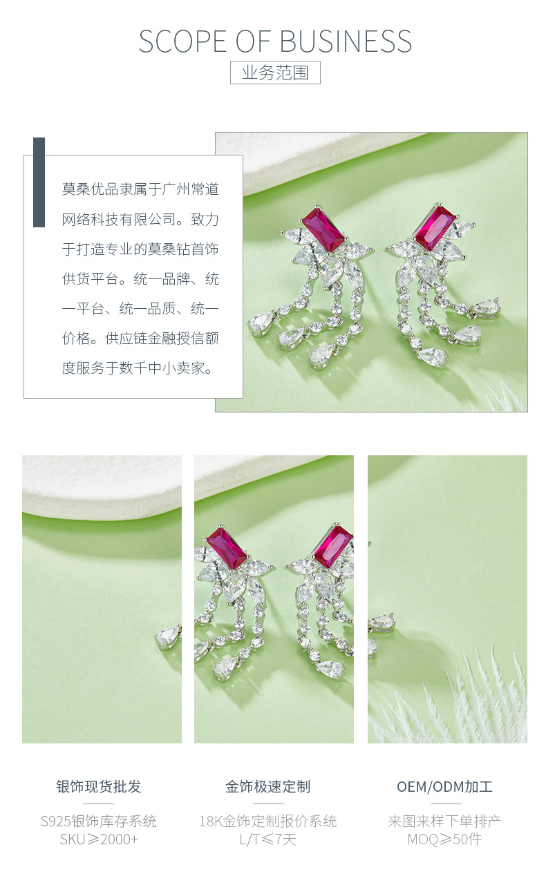 E1445 长方培育红宝石S925银镀白金耳环主石8*4mm - 3