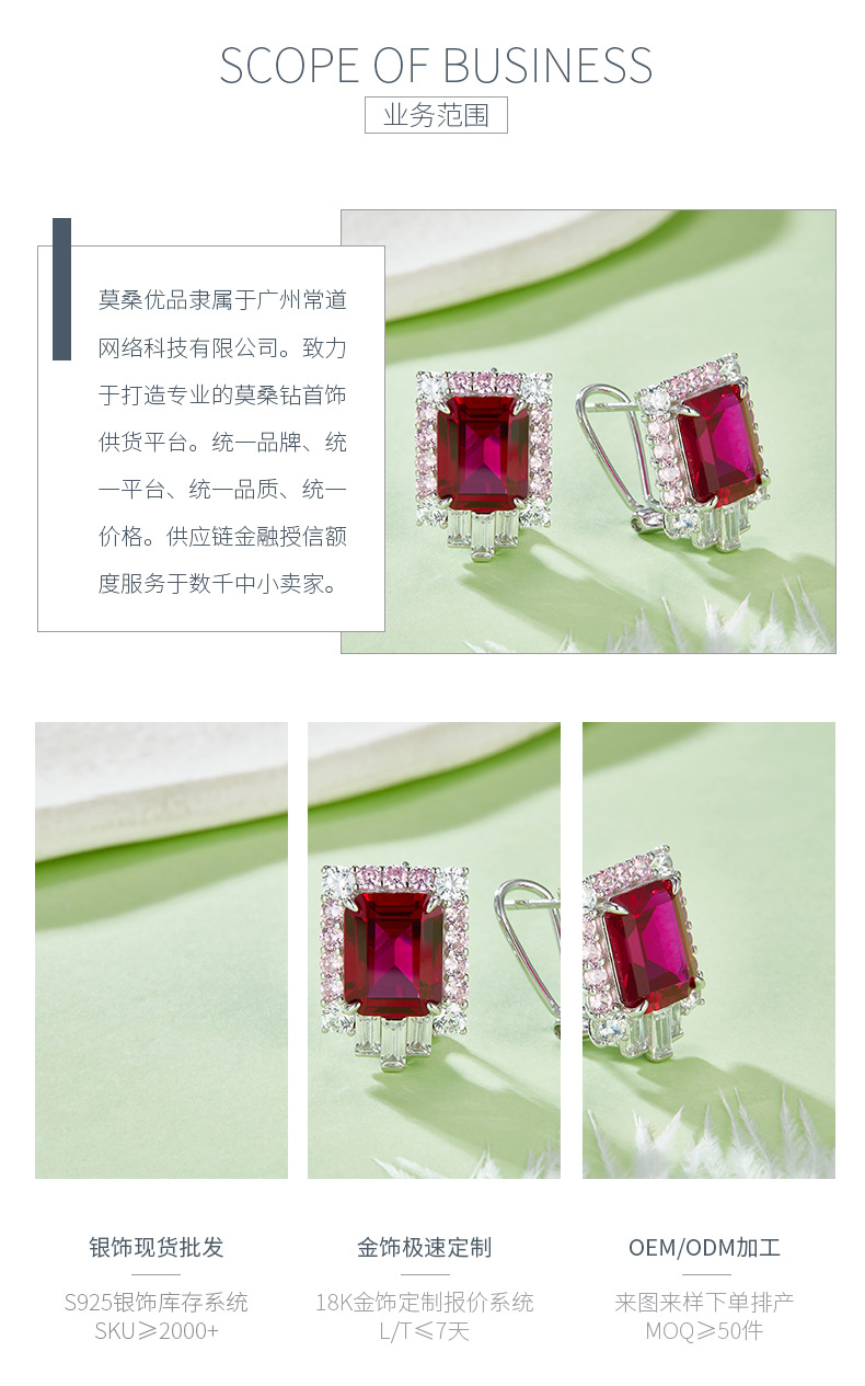 E1453R 长方培育红宝石S925银镀白金耳环主石10*8mm/7.64CT - 3