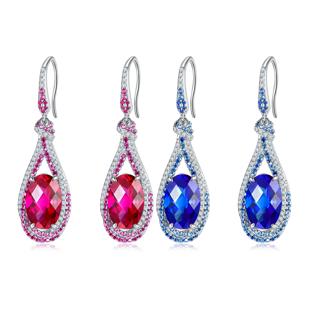 E1457 蛋形培育彩宝S925银镀白金耳环主石12*7mmmm/7.0ct