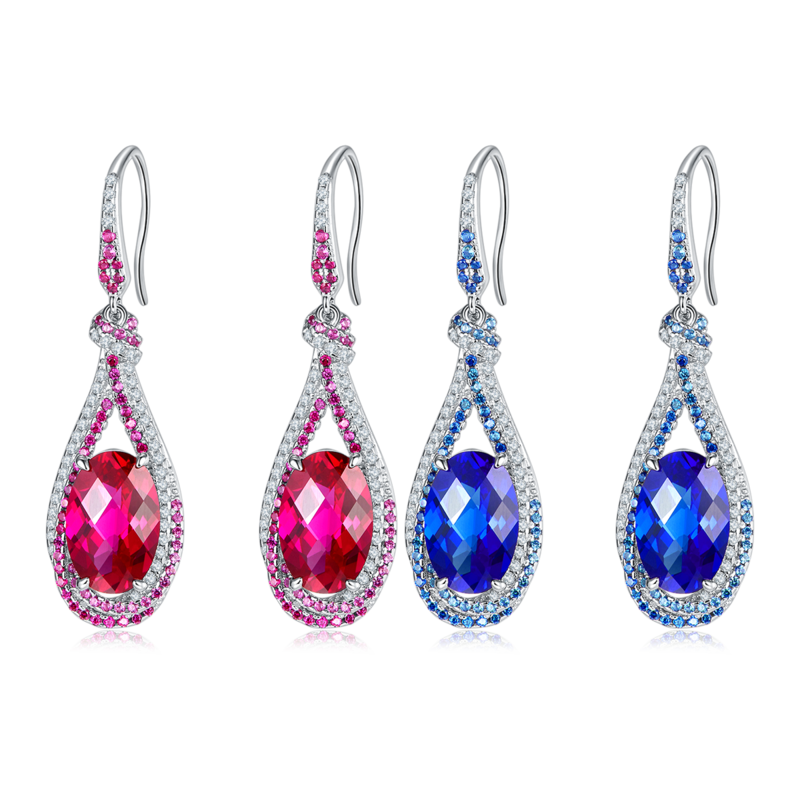 E1457 蛋形培育彩宝S925银镀白金耳环主石12*7mmmm/7.0ct