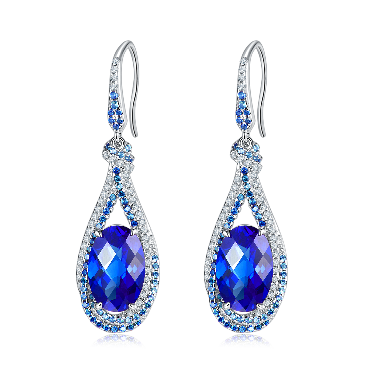 E1457 蛋形培育彩宝S925银镀白金耳环主石12*7mmmm/7.0ct