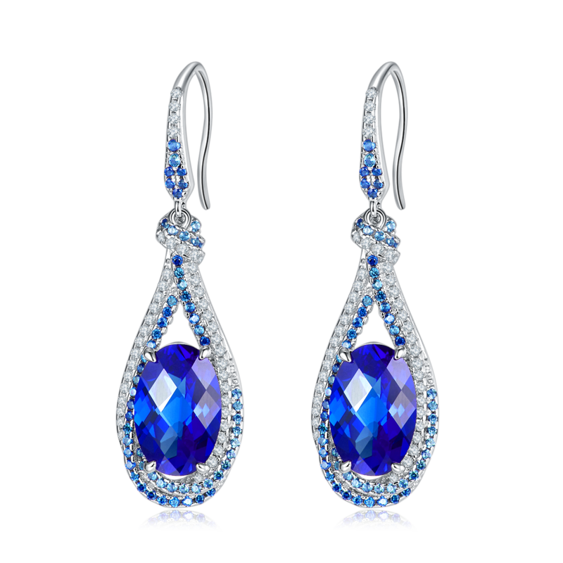 E1457 蛋形培育彩宝S925银镀白金耳环主石12*7mmmm/7.0ct