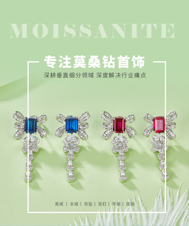 E1479 长方培育彩宝S925银镀白金耳环4.0CT - 1