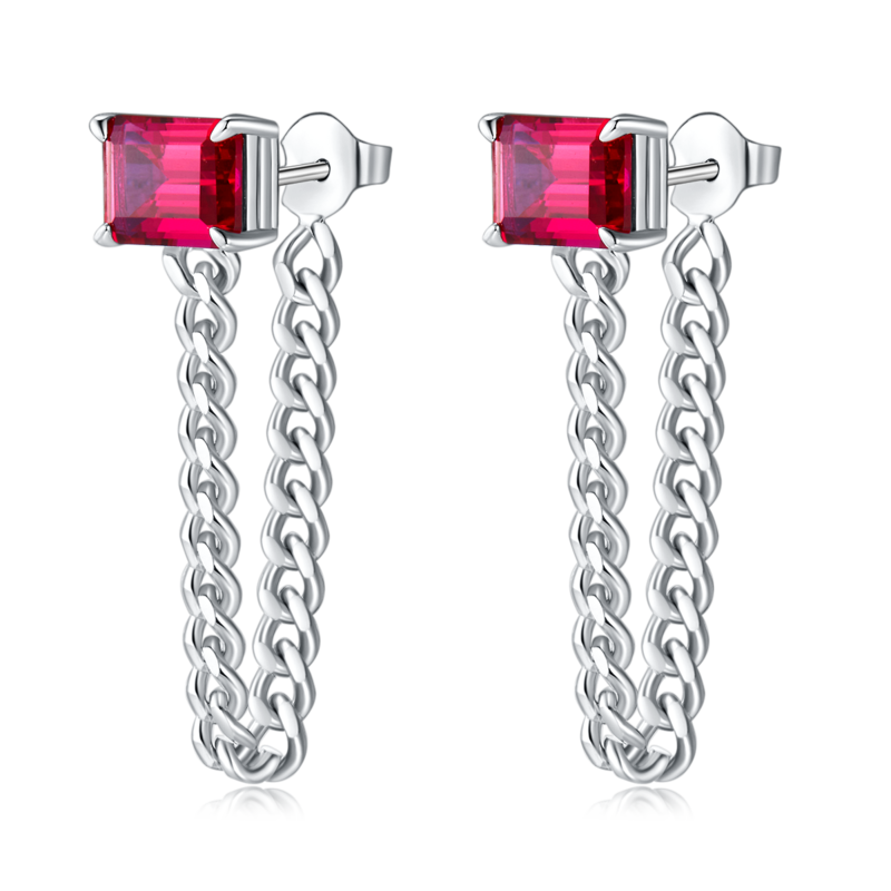 E1610 长方培育彩宝S925银镀白金耳环4.0ct
