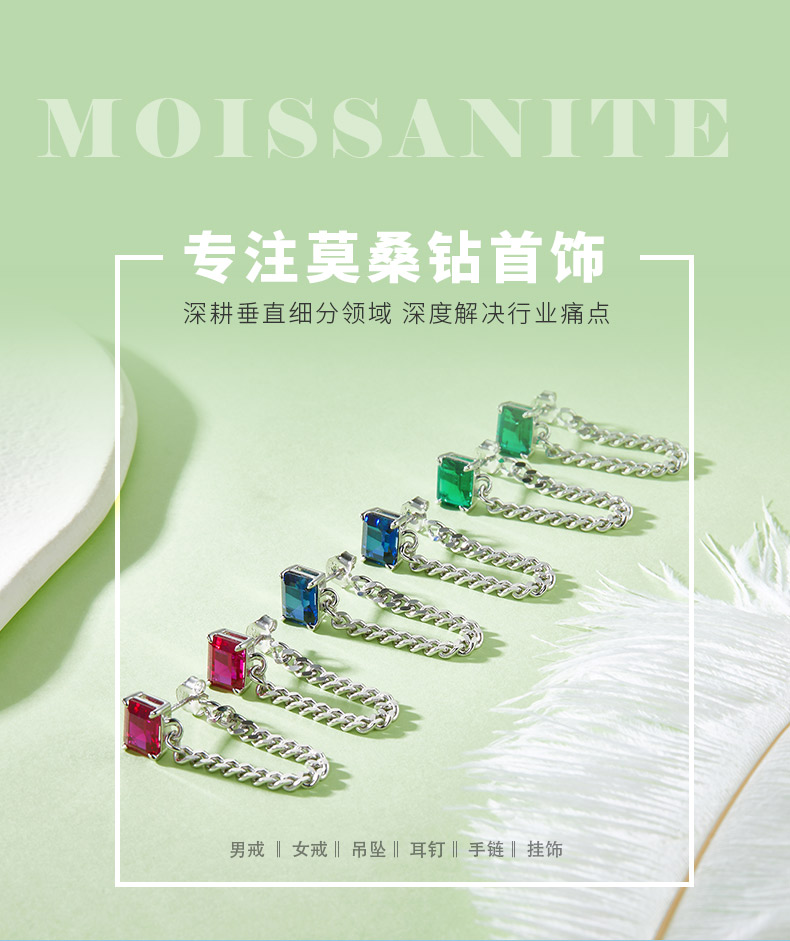 E1610 长方培育彩宝S925银镀白金耳环4.0CT - 1
