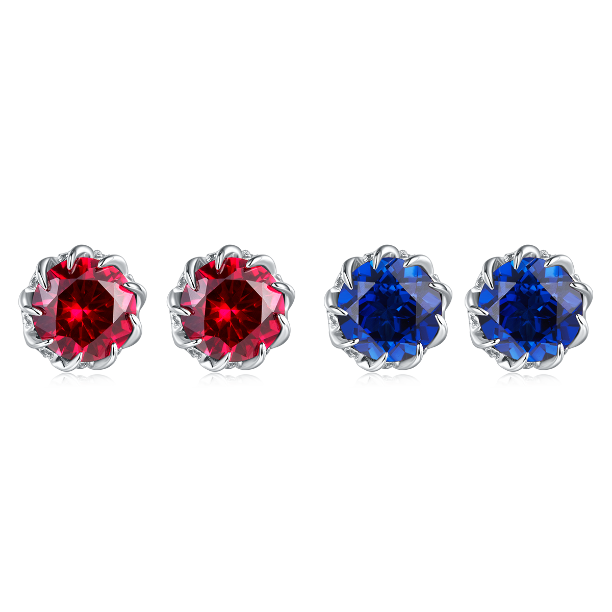 E1612 圆形培育彩宝S925银镀白金耳环2.4ct