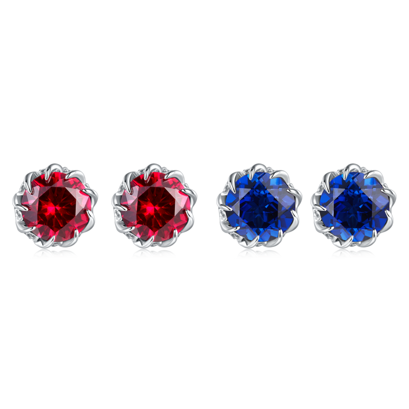 E1612 圆形培育彩宝S925银镀白金耳环2.4ct