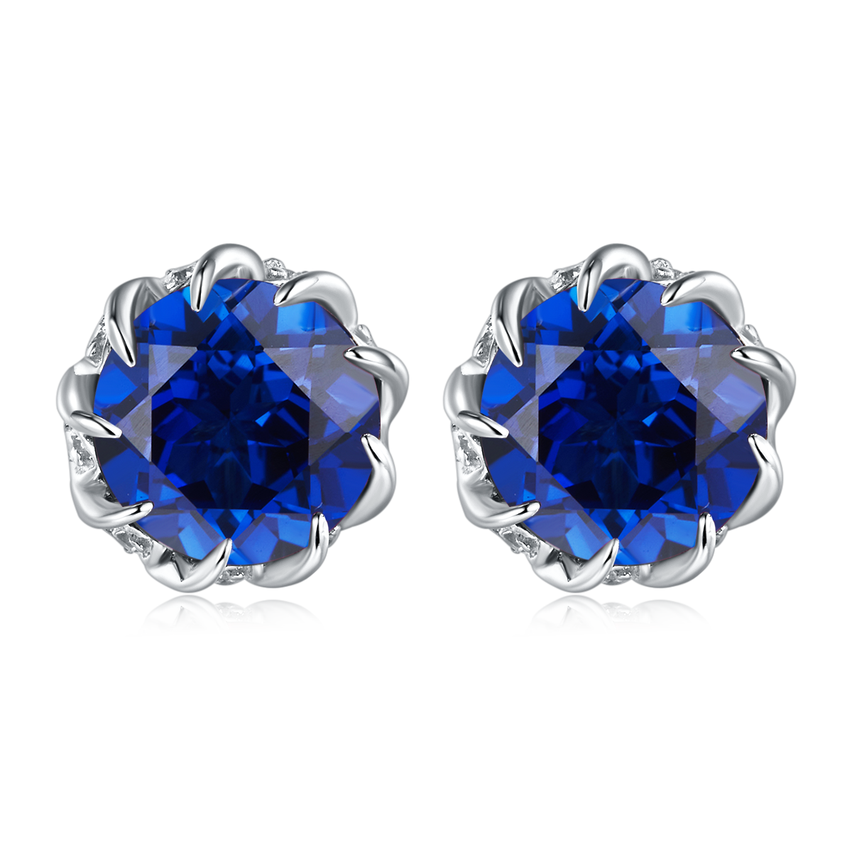 E1612 圆形培育彩宝S925银镀白金耳环2.4ct