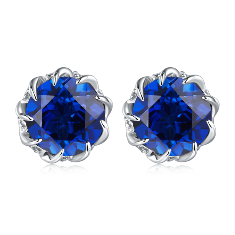 E1612 圆形培育彩宝S925银镀白金耳环2.4ct