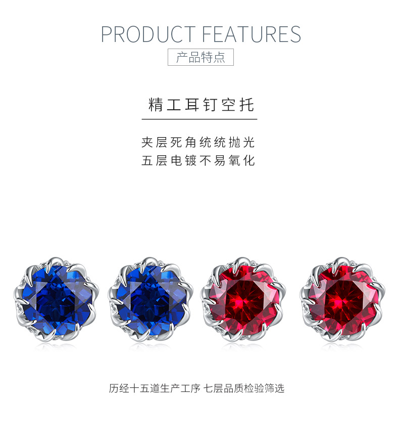 E1612 圆形培育彩宝S925银镀白金耳环2.4CT - 5