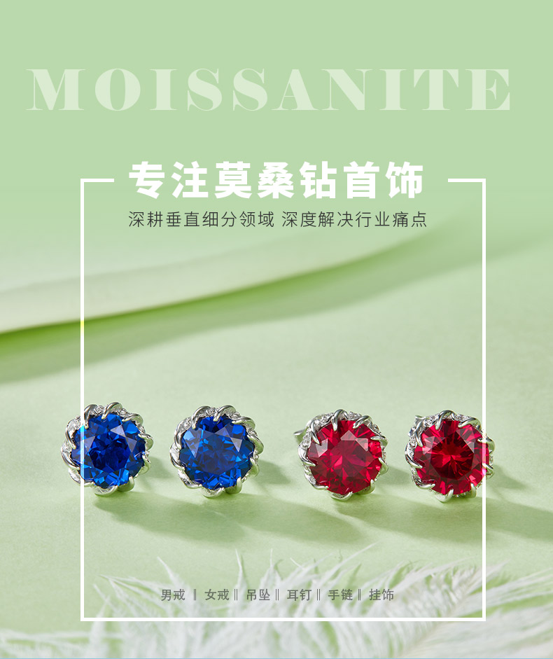 E1612 圆形培育彩宝S925银镀白金耳环2.4CT - 1