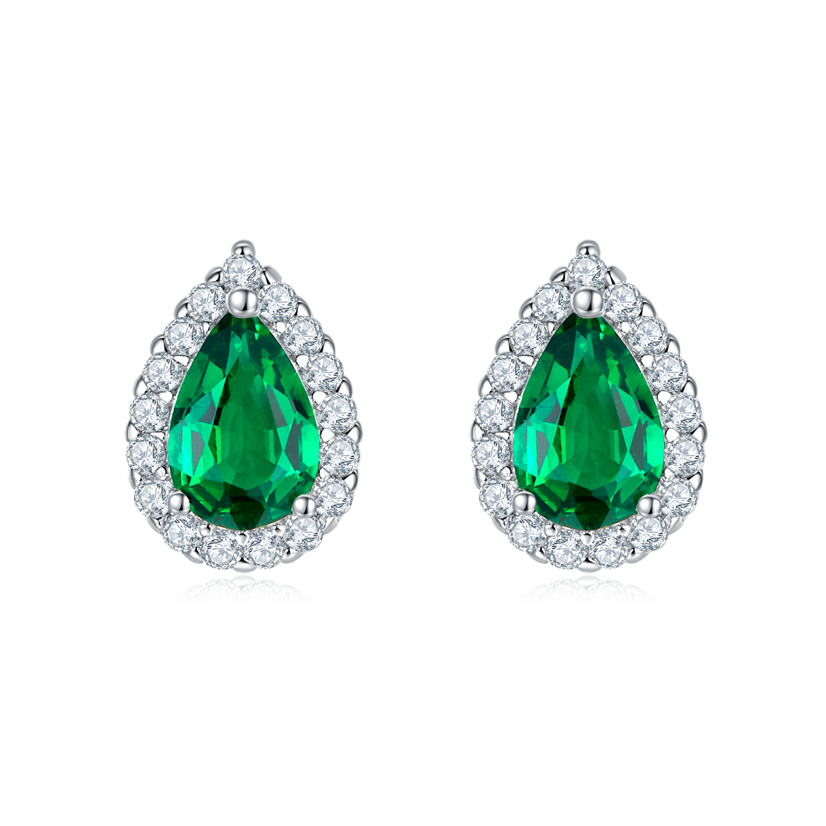 E1617 梨形培育彩宝S925银镀白金耳环1.0ct
