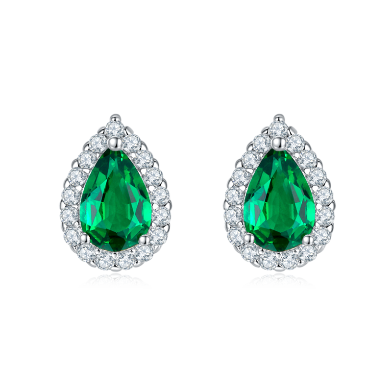 E1617 梨形培育彩宝S925银镀白金耳环1.0ct