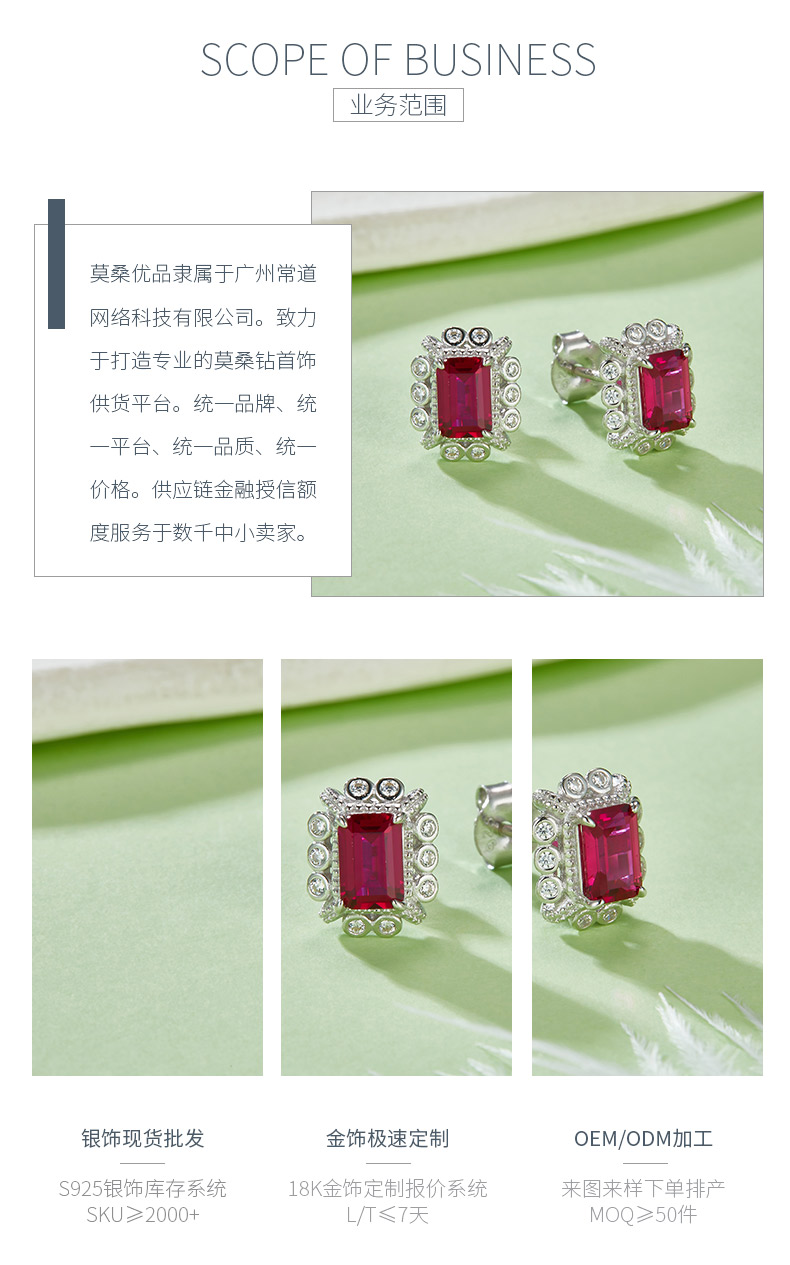 E1628R 长方培育红宝石S925银镀白金耳环1.6CT - 3
