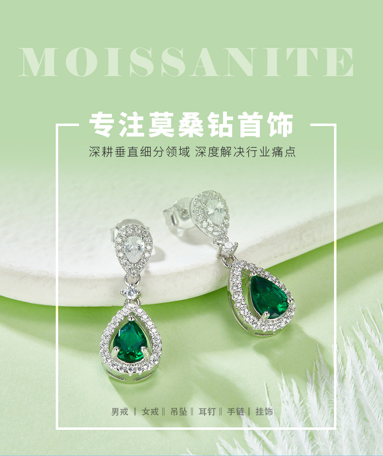 E1634 梨形培育祖母绿S925银镀白金耳环1.6CT - 1