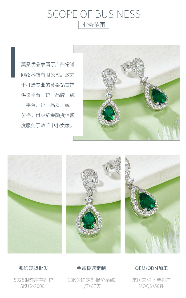 E1634 梨形培育祖母绿S925银镀白金耳环1.6CT - 3