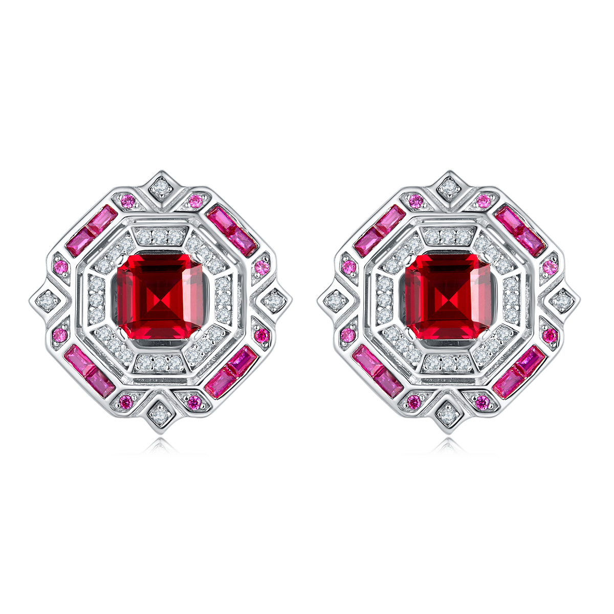 E1635 公主方培育彩宝S925银镀白金耳环2.4CT