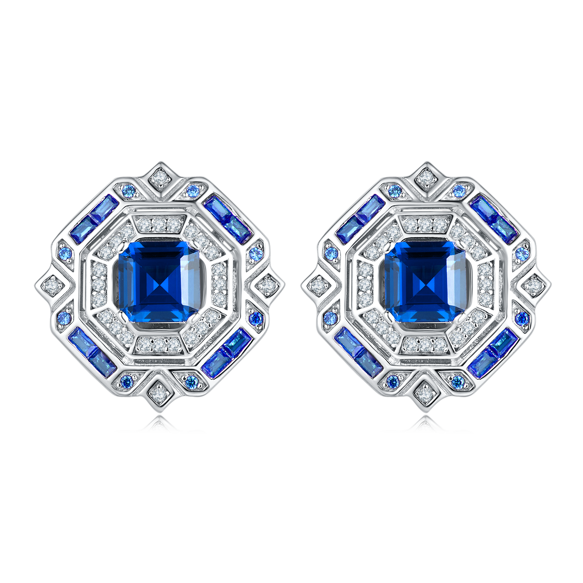 E1635 公主方培育彩宝S925银镀白金耳环2.4CT