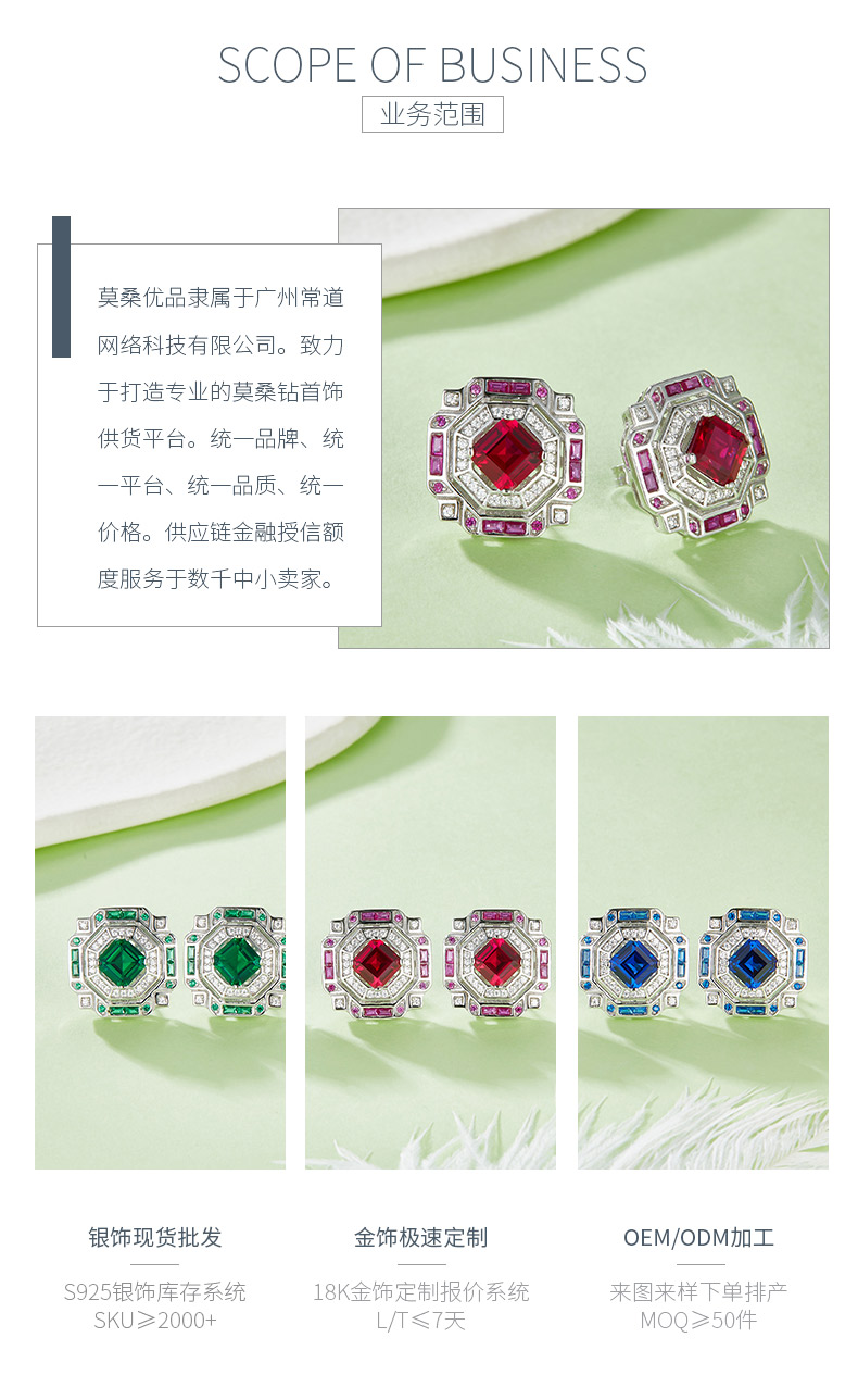 E1635 公主方培育彩宝S925银镀白金耳环2.4CT - 3