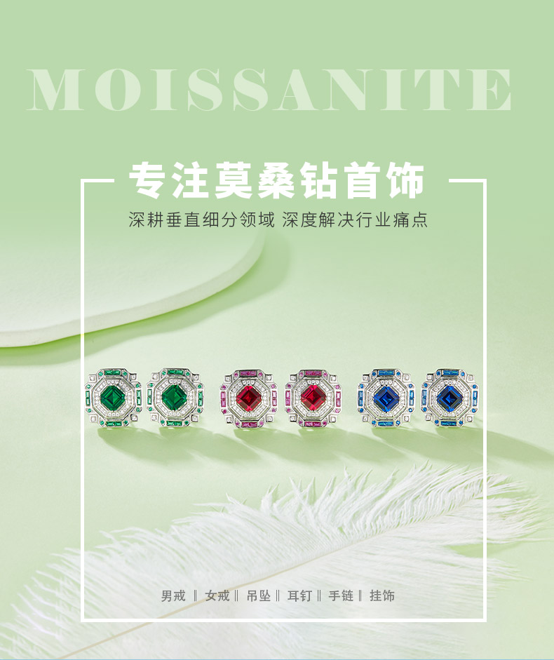 E1635 公主方培育彩宝S925银镀白金耳环2.4CT - 1