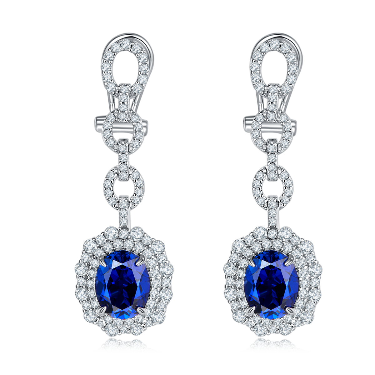 E202320 蛋形培育彩宝S925银镀白金耳环4.0ct
