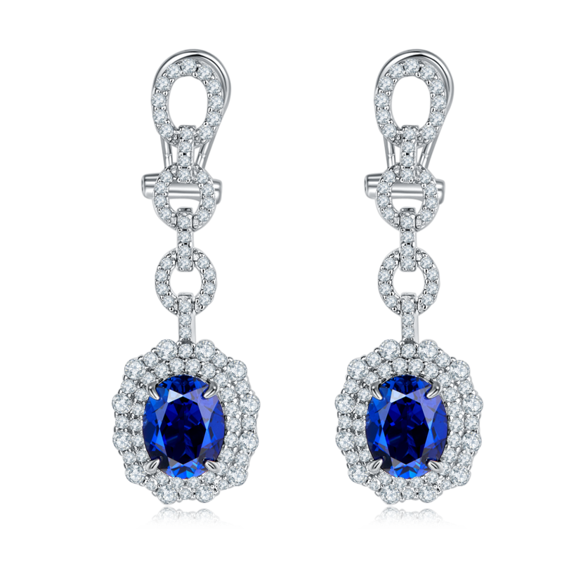 E202320 蛋形培育彩宝S925银镀白金耳环4.0ct