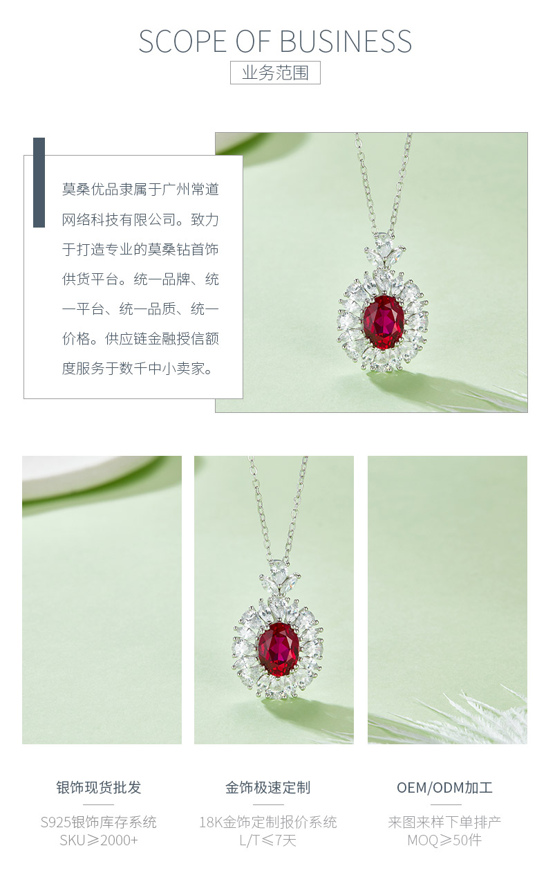 H03R 蛋形培育红宝石S925银镀白金项链2.0CT - 3