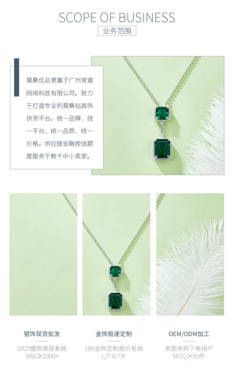 P1411-1 长方培育祖母绿S925银镀白金项链12.7CT - 3