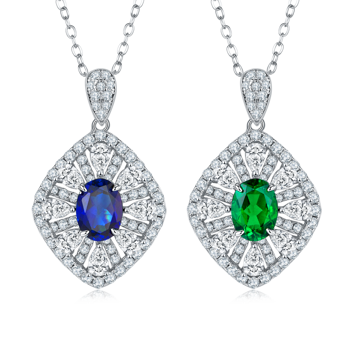 P1477 蛋形培育彩宝S925银镀白金Necklace1.5ct