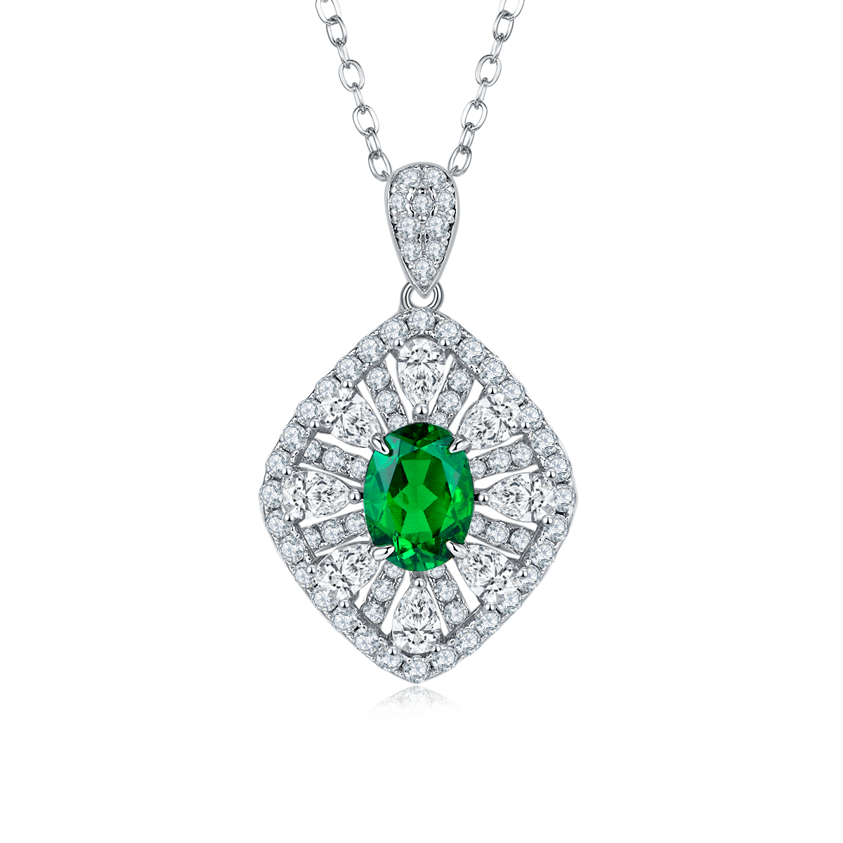P1477 蛋形培育彩宝S925银镀白金Necklace1.5ct