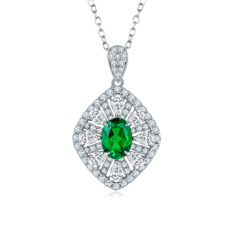 P1477 蛋形培育彩宝S925银镀白金Necklace1.5ct
