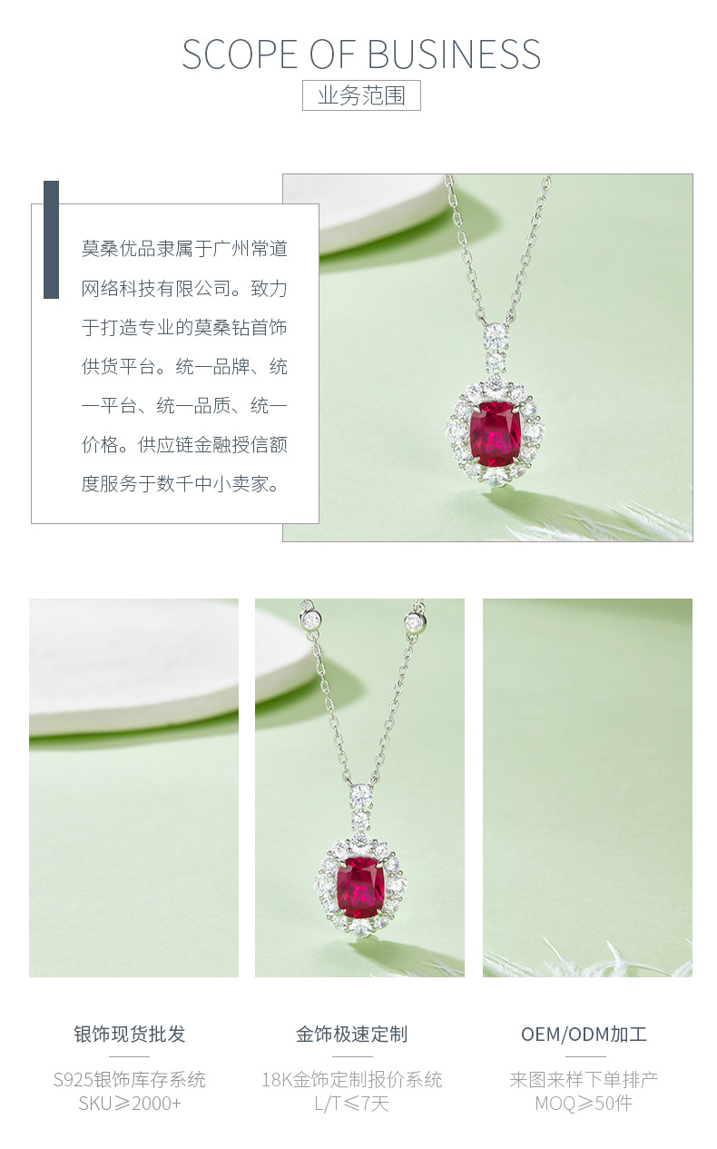 P1581R 长方培育红宝石S925银镀白金项链4.0CT - 3