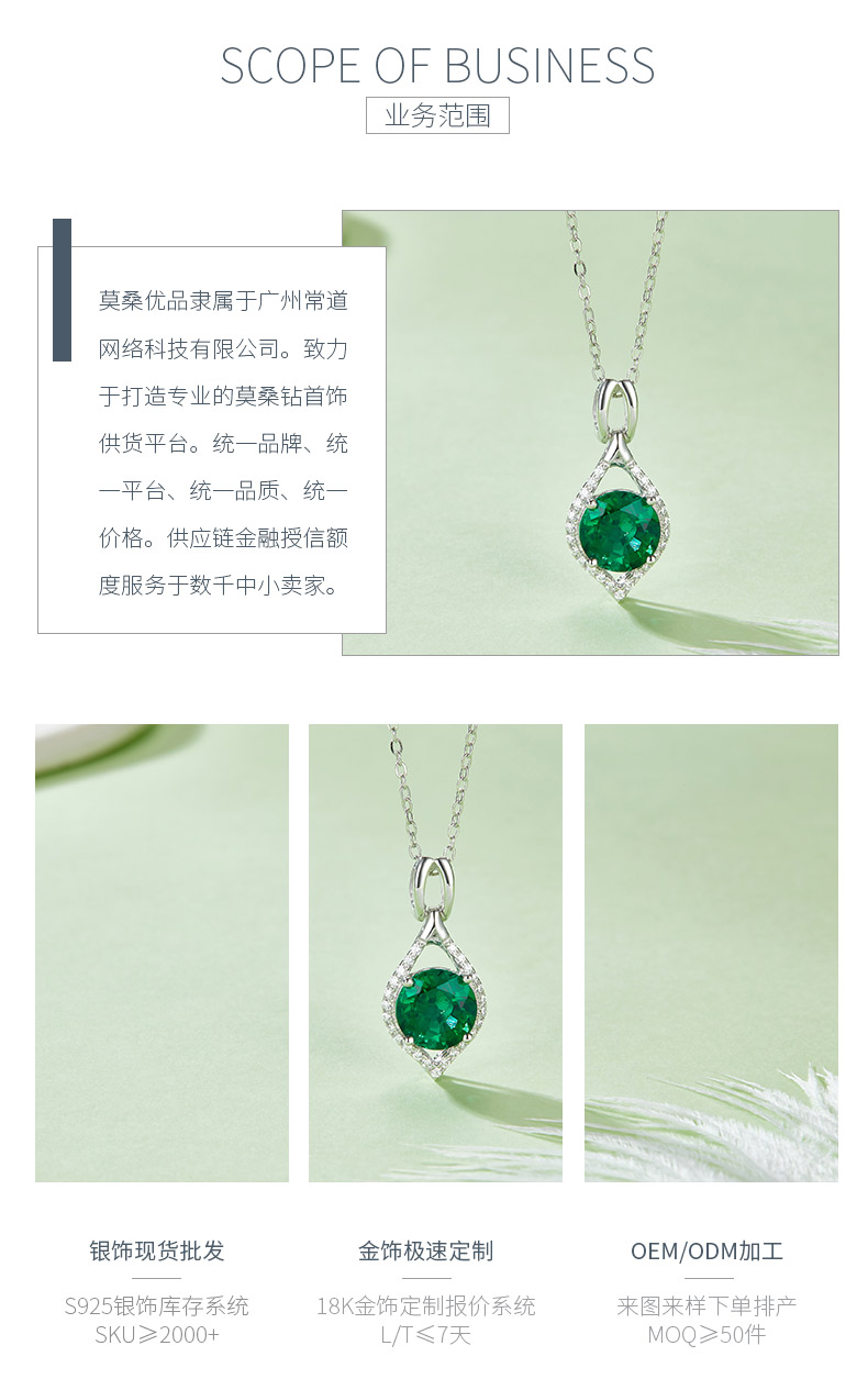P1614 圆形培育祖母绿S925银镀白金项链2.3CT - 3