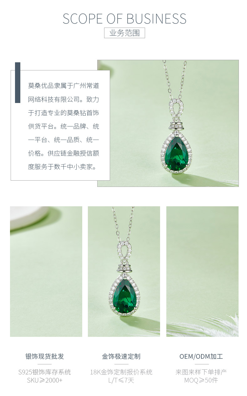 P1620 梨形培育祖母绿S925银镀白金项链4.0CT - 3